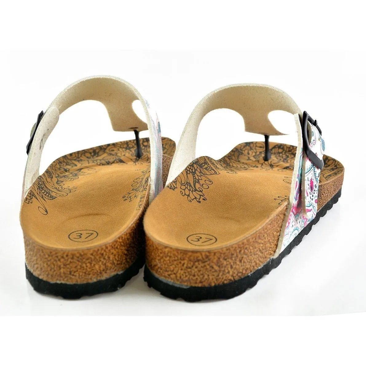 White & Pink Medallion T-Strap Sandal CAL504