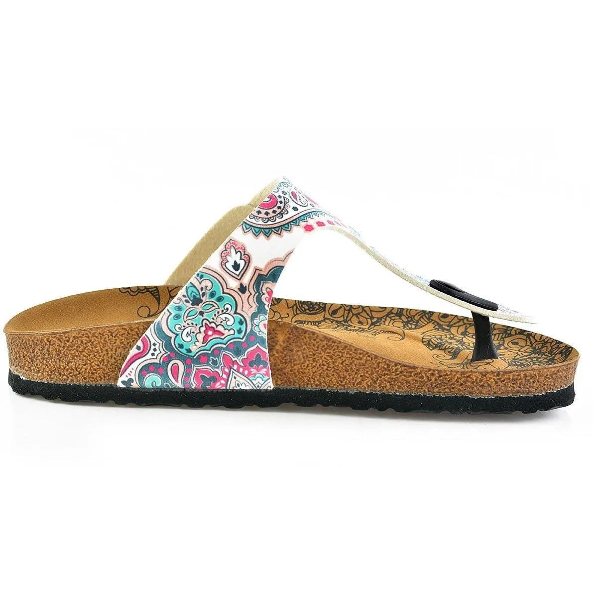 White & Pink Medallion T-Strap Sandal CAL504