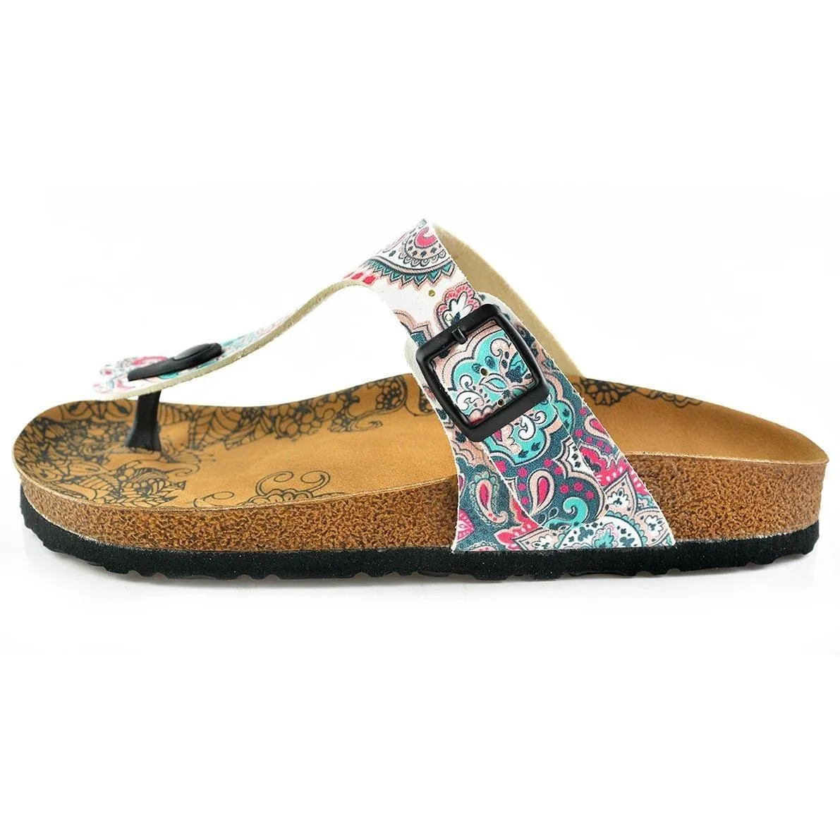 White & Pink Medallion T-Strap Sandal CAL504
