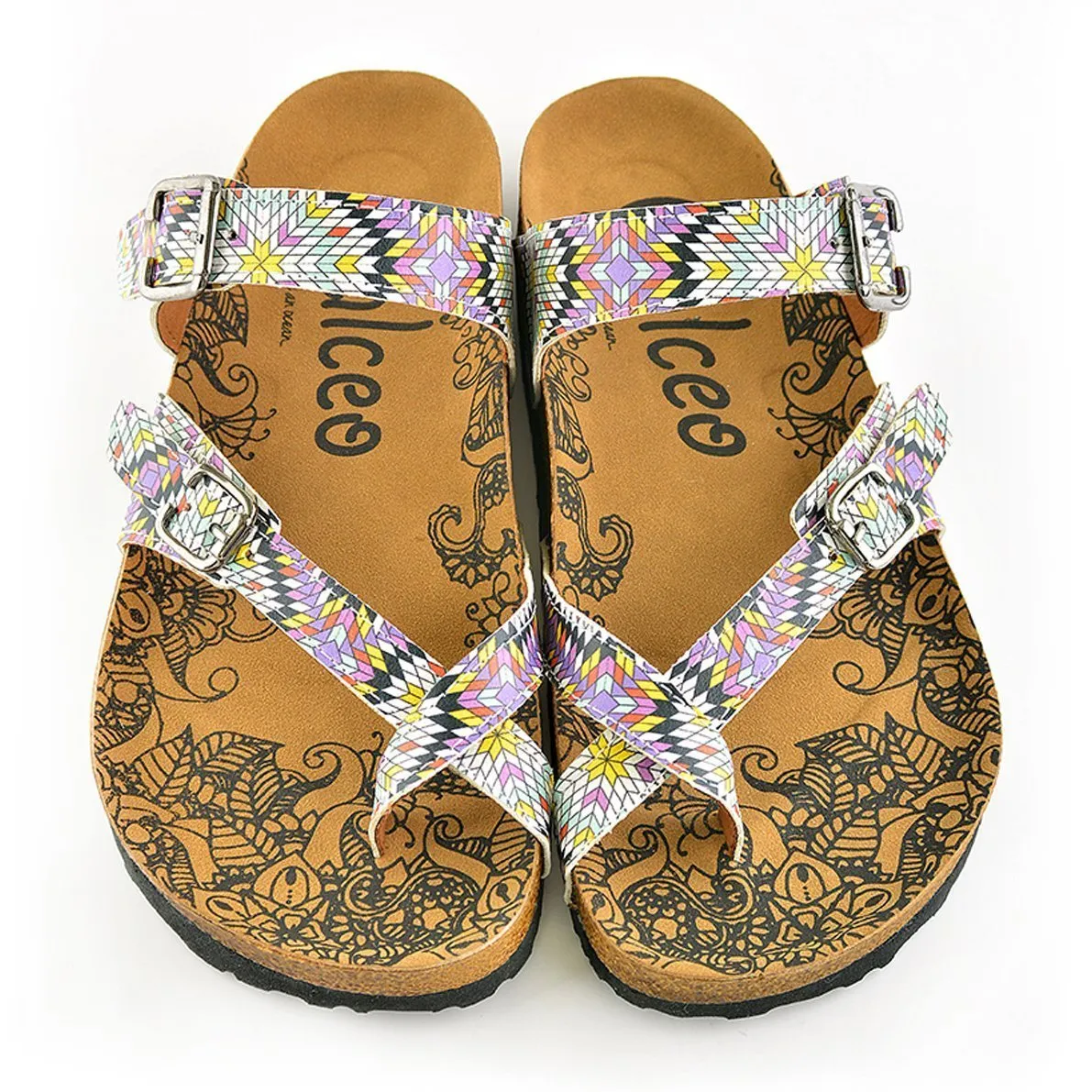 White & Pink Mosaic Strappy Sandal CAL1004