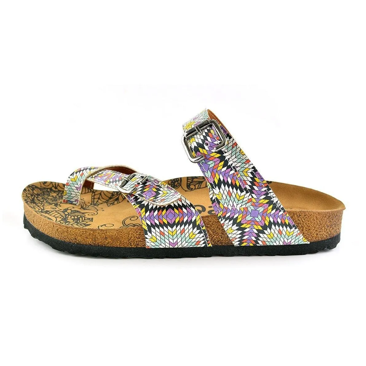 White & Pink Mosaic Strappy Sandal CAL1004