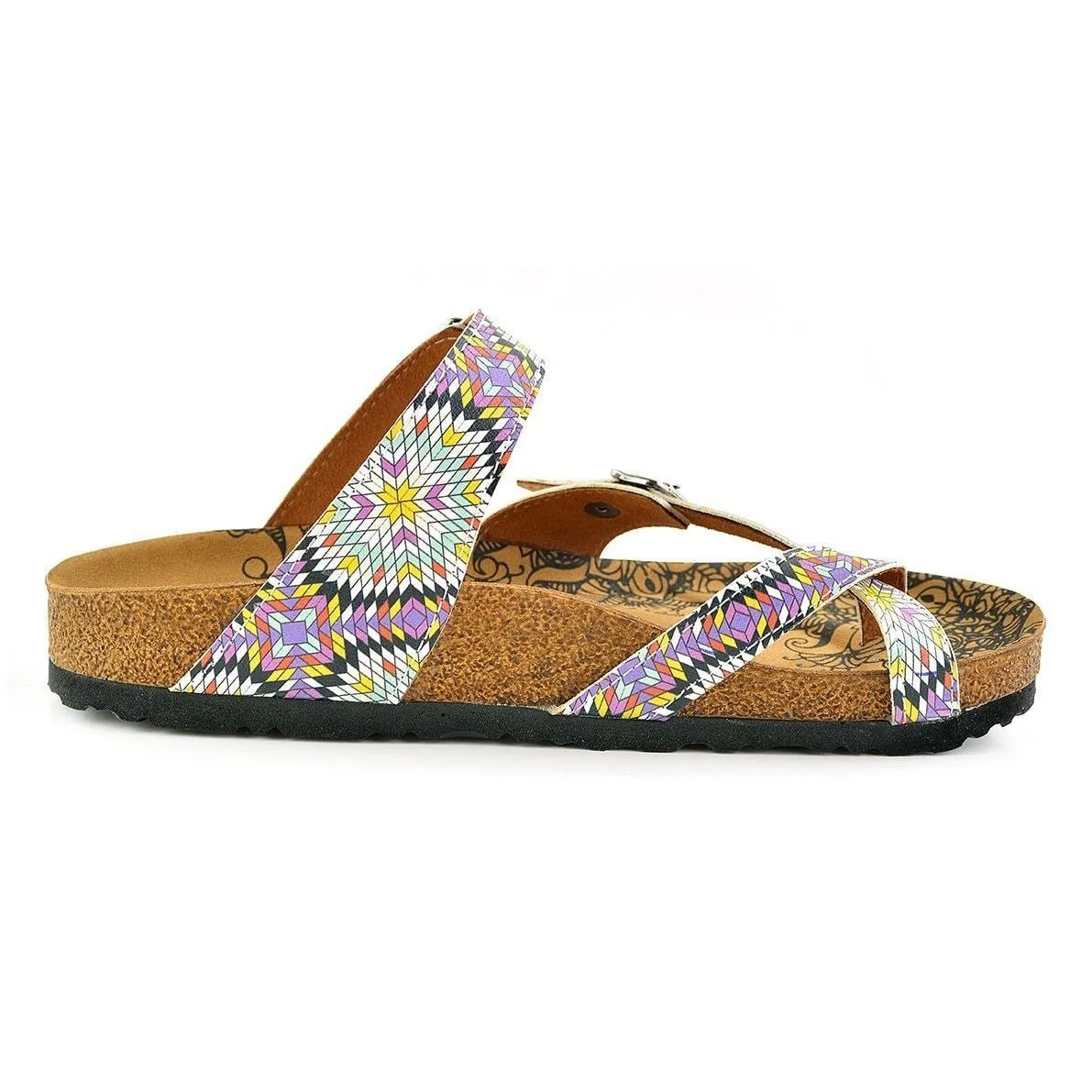 White & Pink Mosaic Strappy Sandal CAL1004