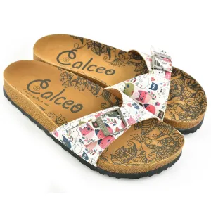 White & Red Cat Buckle-Accent Sandal CAL906
