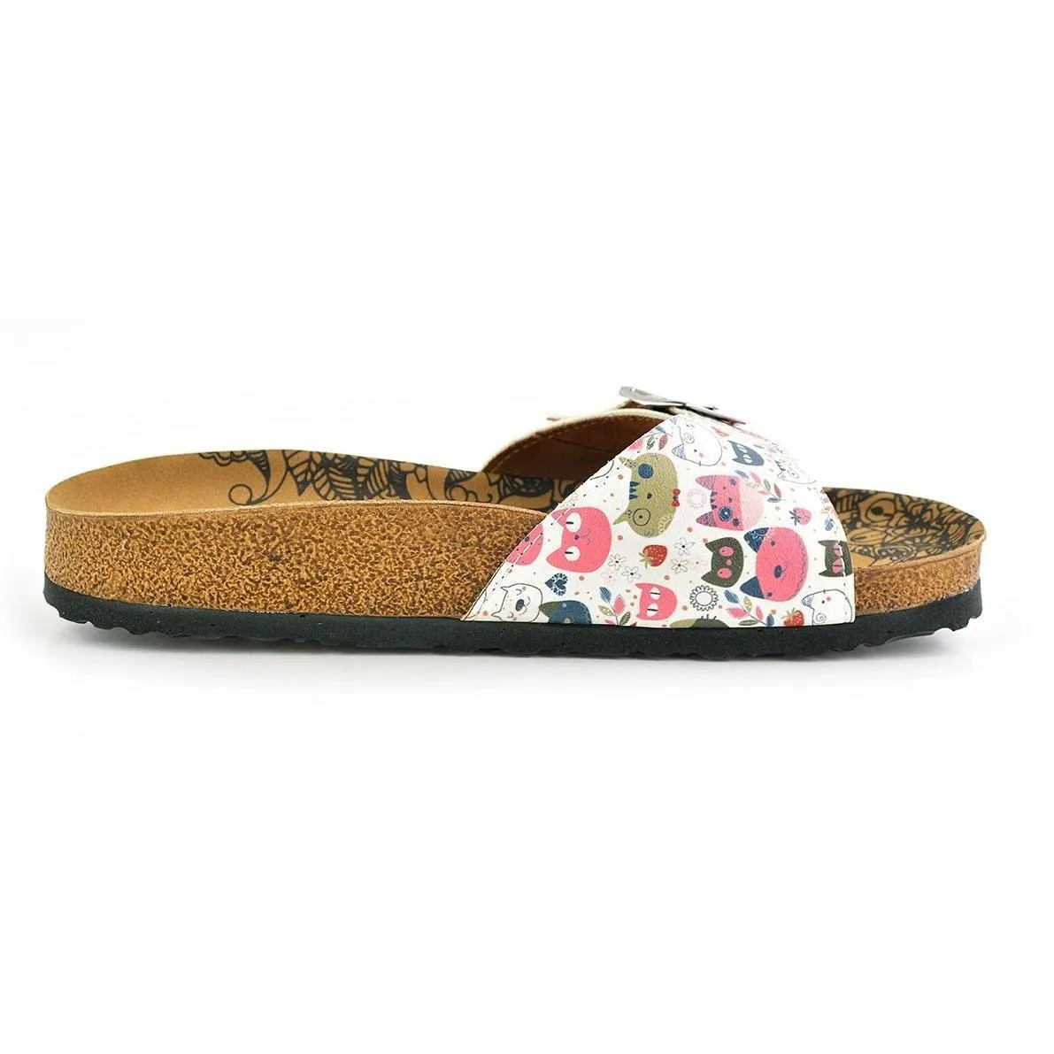 White & Red Cat Buckle-Accent Sandal CAL906