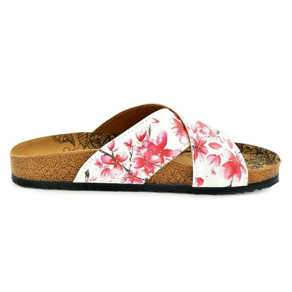 White & Red Floral Cross-Strap Sandal CAL1103
