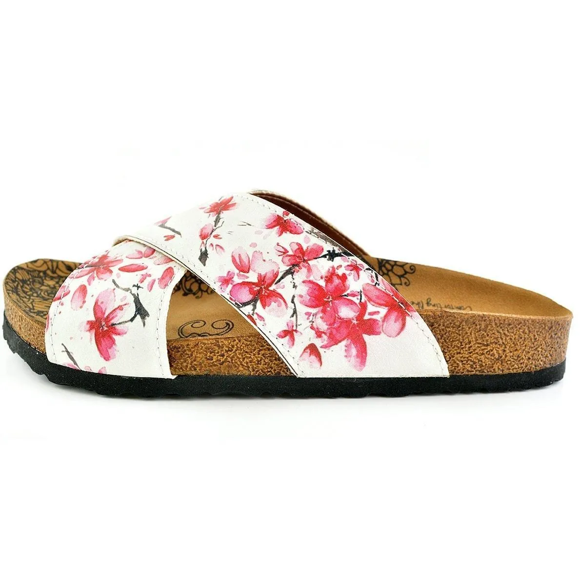 White & Red Floral Cross-Strap Sandal CAL1103