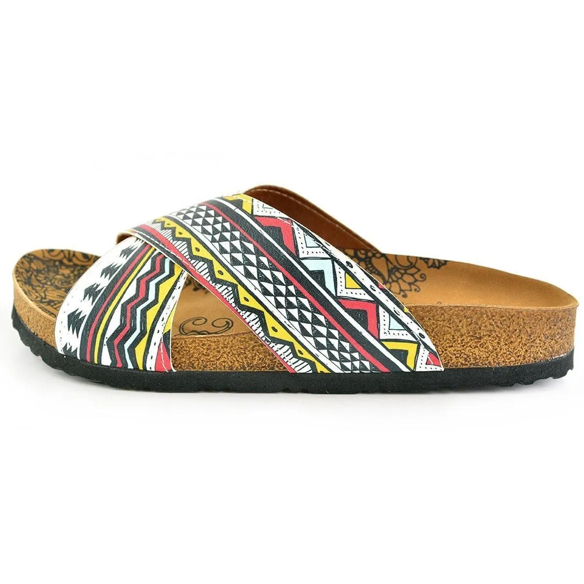 White & Red Geometric Cross-Strap Sandal CAL1106