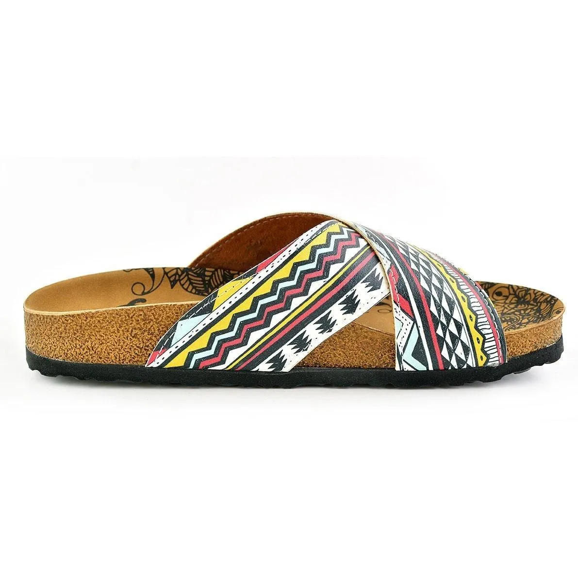 White & Red Geometric Cross-Strap Sandal CAL1106