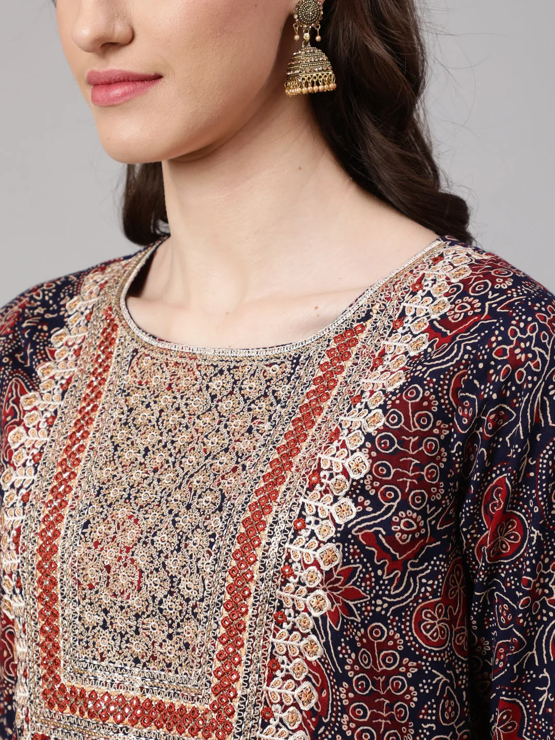 Women Navy Blue Cotton Blend Nyara Cut A-Line Kurta