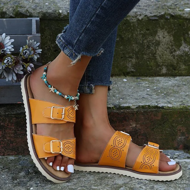 Women’s Adjustable Buckle Sandals – Breathable Hollow Out Design