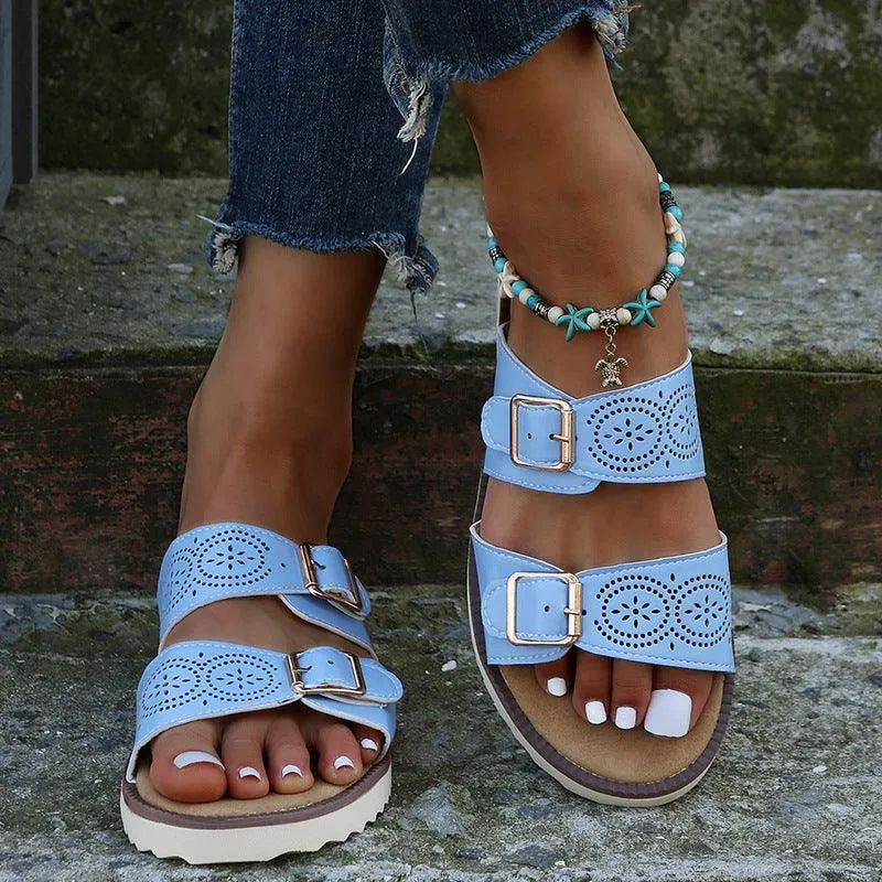 Women’s Adjustable Buckle Sandals – Breathable Hollow Out Design