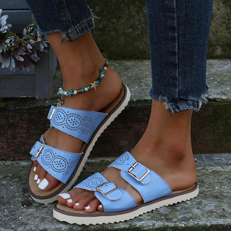 Women’s Adjustable Buckle Sandals – Breathable Hollow Out Design