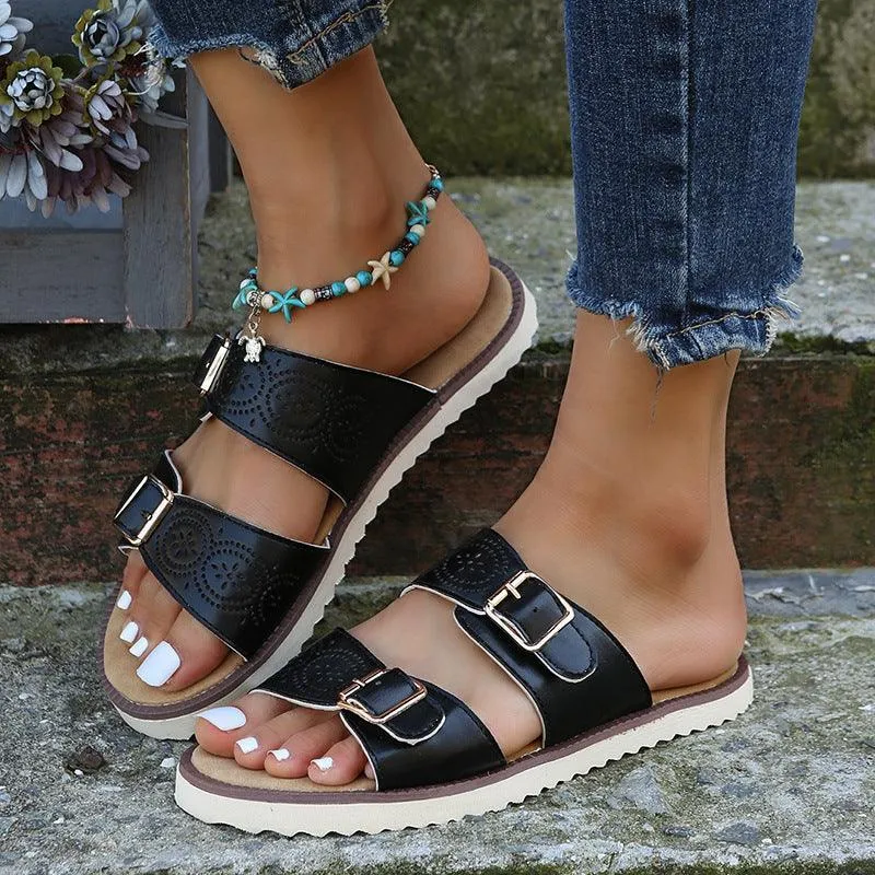 Women’s Adjustable Buckle Sandals – Breathable Hollow Out Design