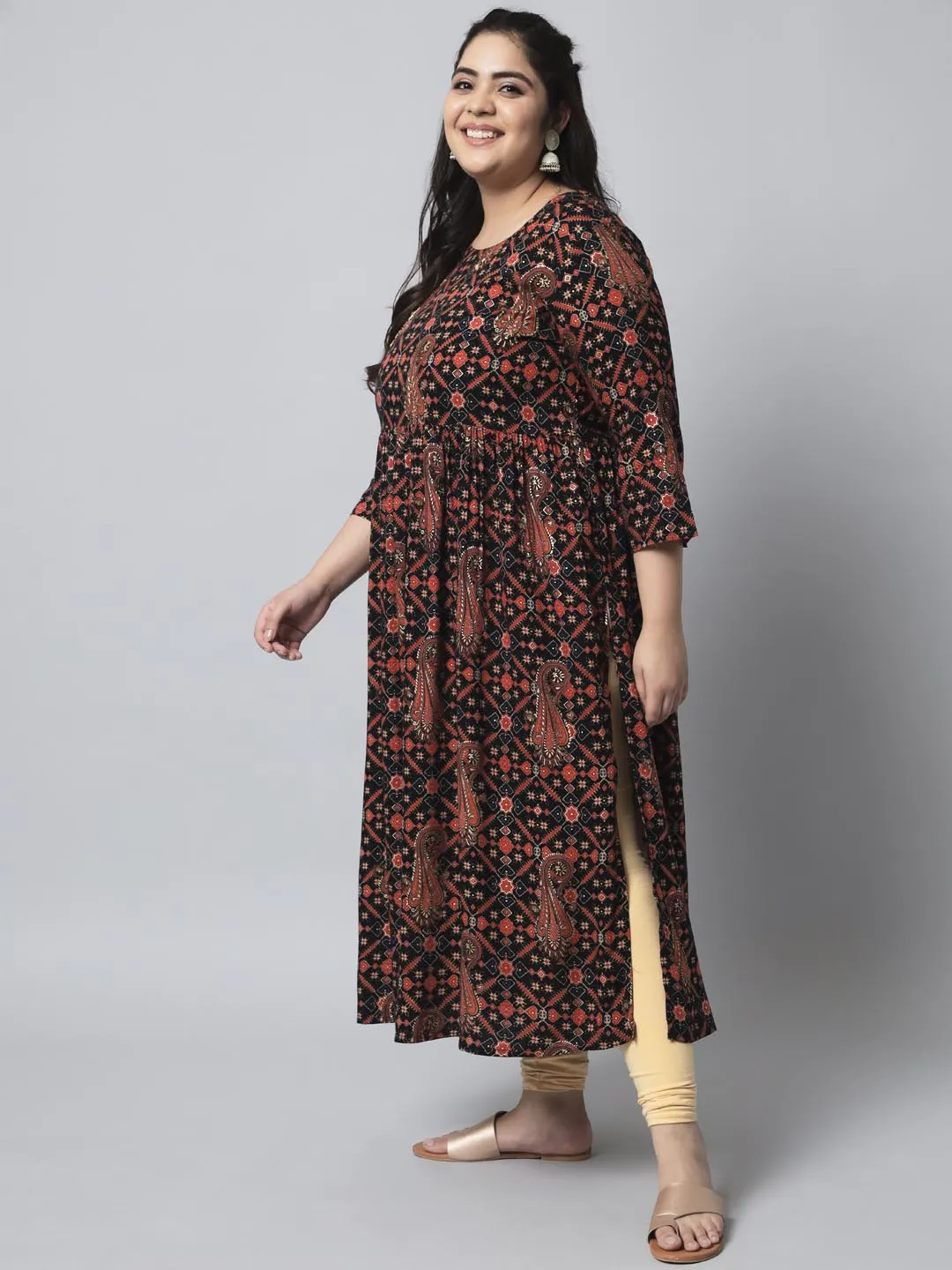 Women's Black Rayon Nyara Cut A-Line Kurta