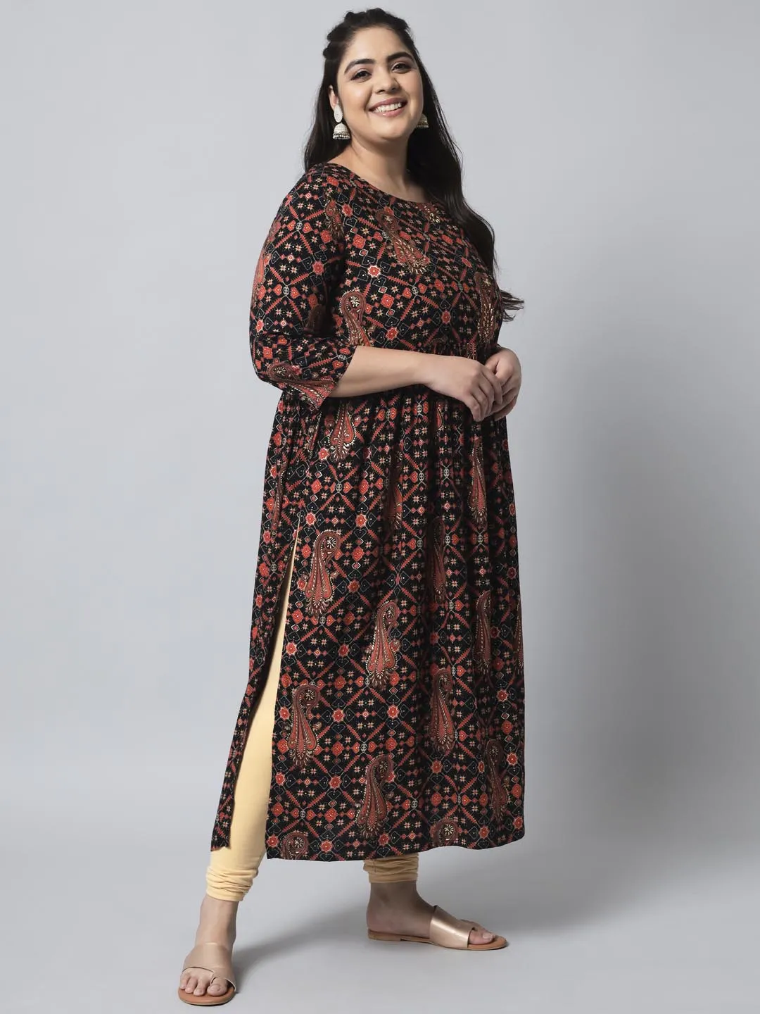 Women's Black Rayon Nyara Cut A-Line Kurta