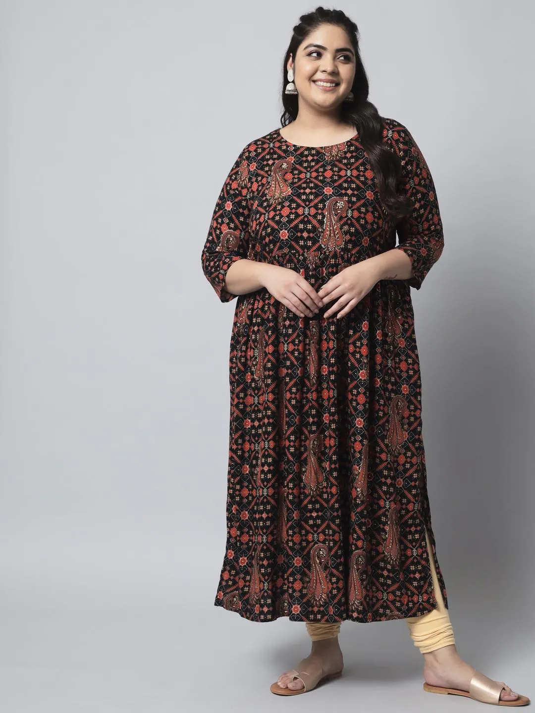 Women's Black Rayon Nyara Cut A-Line Kurta