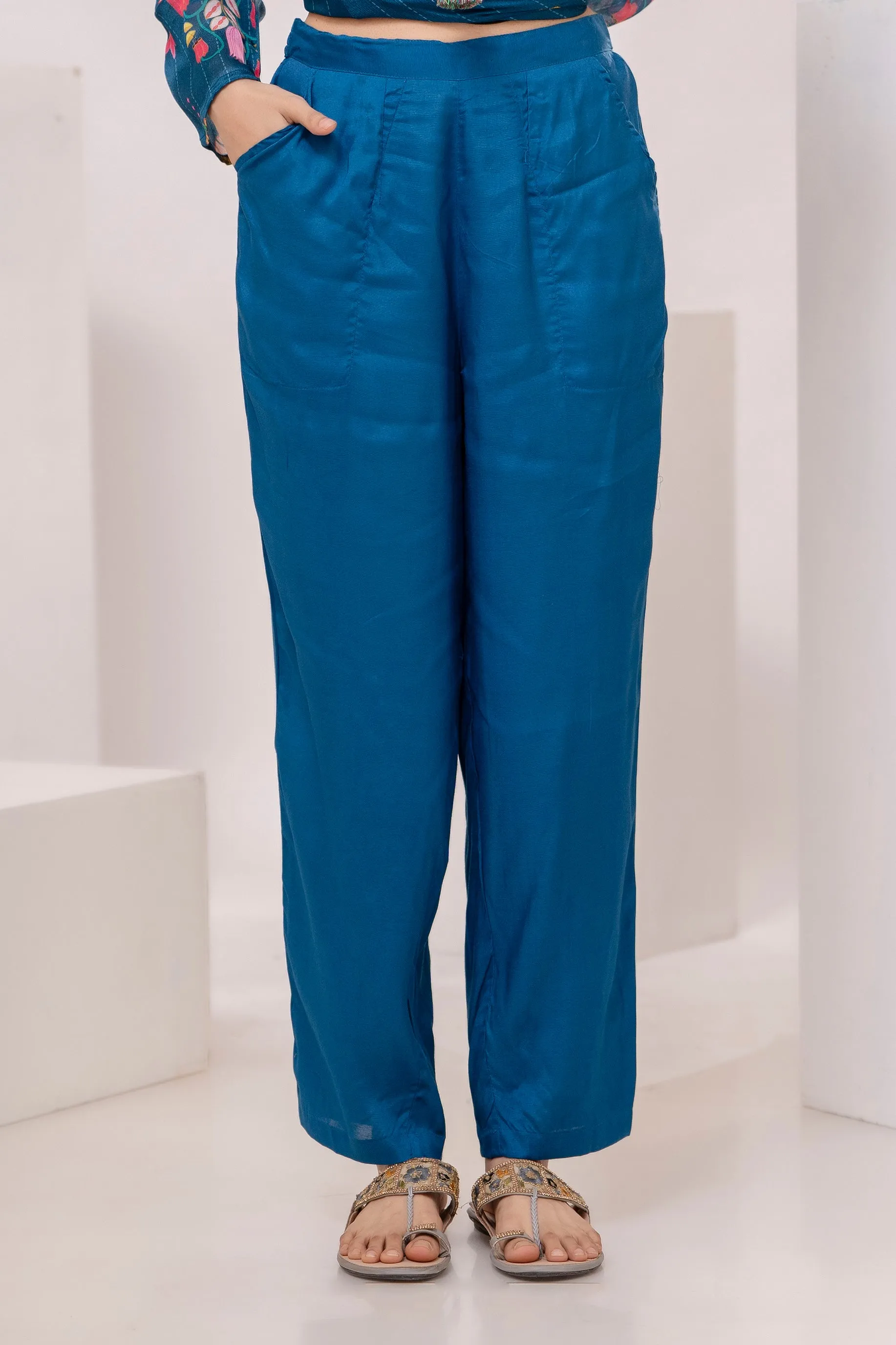 Women's Blue Straight Kurta Pant and Dupatta Set