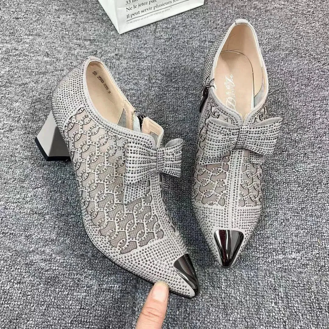 Women's Casual Shoes - Breathable Rhinestone Med-Heels Sandals GRCL0448