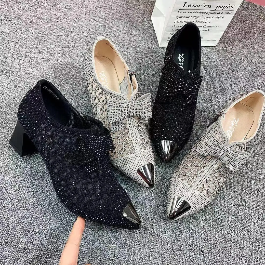Women's Casual Shoes - Breathable Rhinestone Med-Heels Sandals GRCL0448