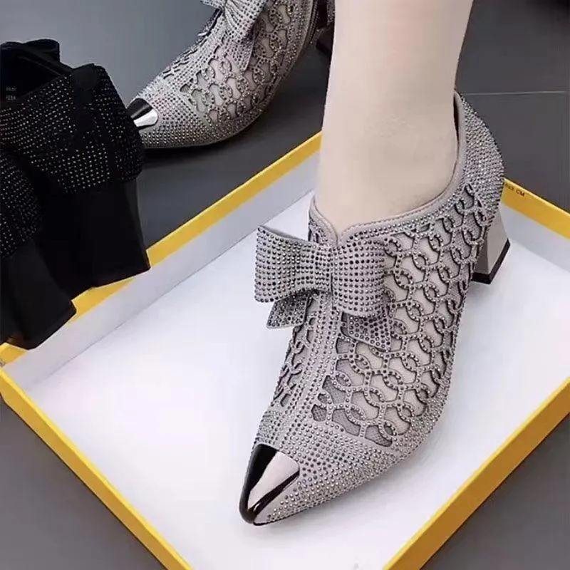Women's Casual Shoes - Breathable Rhinestone Med-Heels Sandals GRCL0448