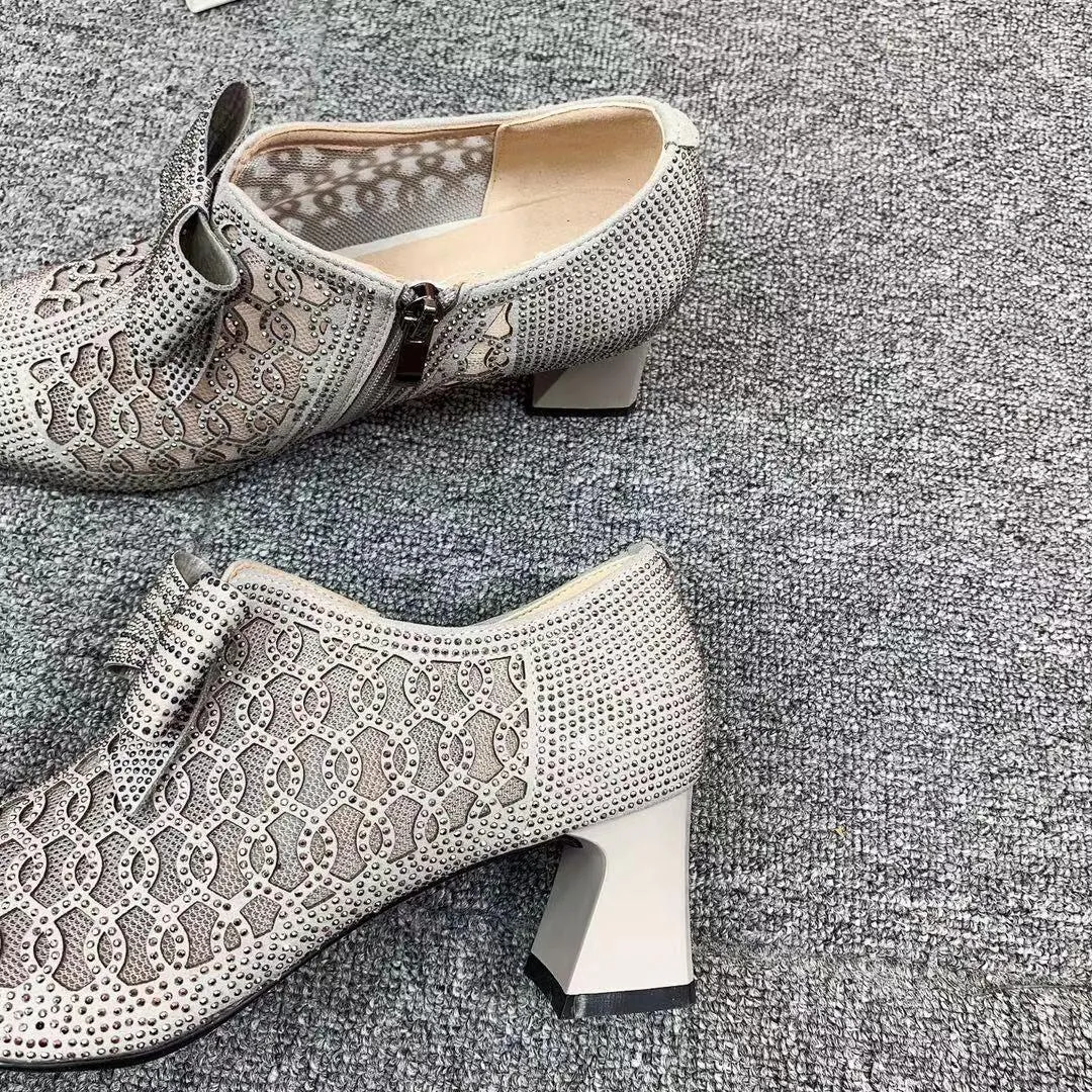 Women's Casual Shoes - Breathable Rhinestone Med-Heels Sandals GRCL0448