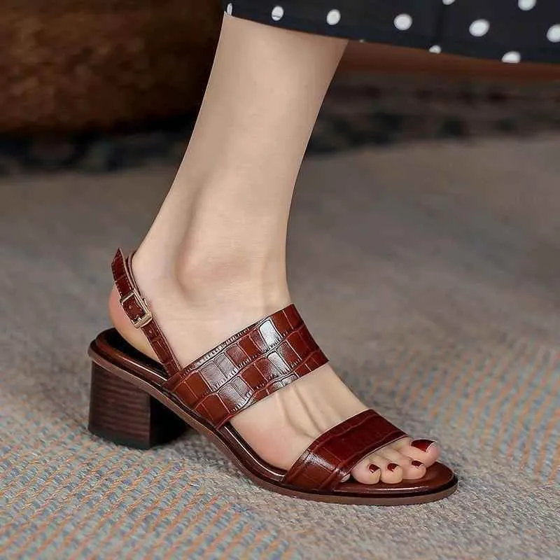 Women's Casual Shoes - Leather Pumps Thick Heels Sandals HJS0300