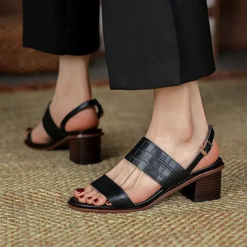 Women's Casual Shoes - Leather Pumps Thick Heels Sandals HJS0300