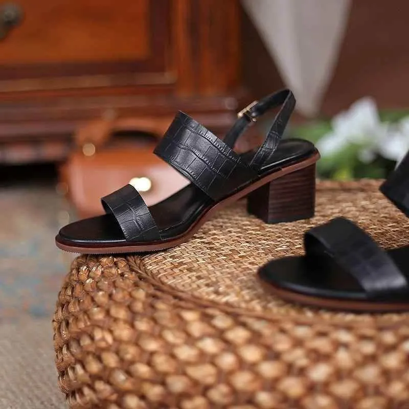 Women's Casual Shoes - Leather Pumps Thick Heels Sandals HJS0300