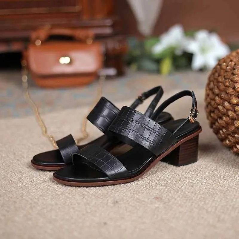 Women's Casual Shoes - Leather Pumps Thick Heels Sandals HJS0300