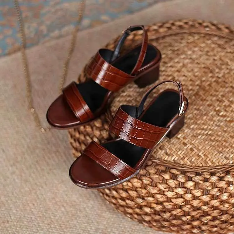 Women's Casual Shoes - Leather Pumps Thick Heels Sandals HJS0300