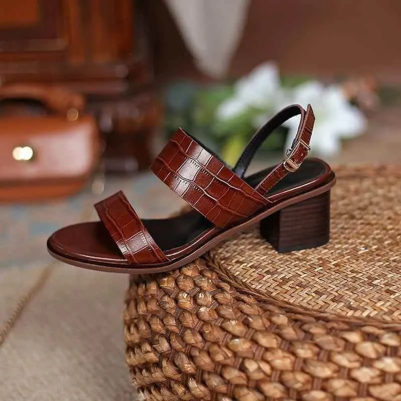 Women's Casual Shoes - Leather Pumps Thick Heels Sandals HJS0300