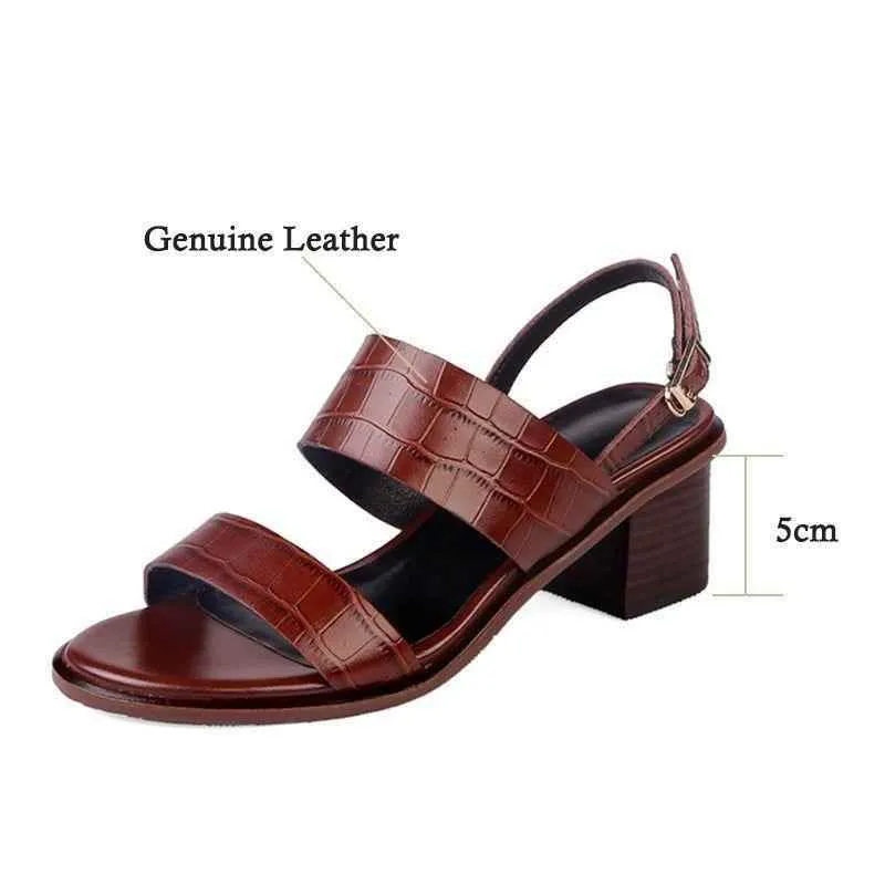 Women's Casual Shoes - Leather Pumps Thick Heels Sandals HJS0300