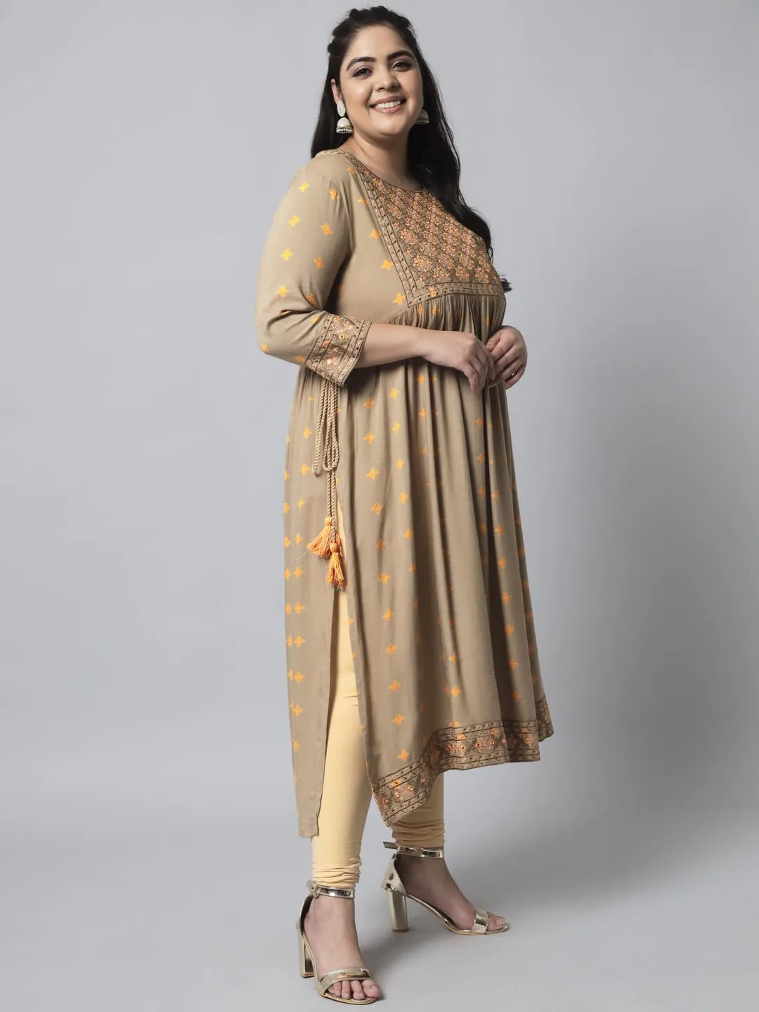 Women's Coffee Brown Rayon Slub Nyara Cut A-Line Kurta
