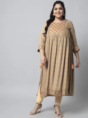 Women's Coffee Brown Rayon Slub Nyara Cut A-Line Kurta