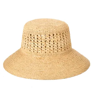 Women's Raffia Sun Hat with Hand Crochet Ventilated Crown