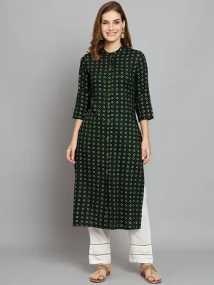 Women's Rama Green Rayon Straight Kurta Palazzo Set