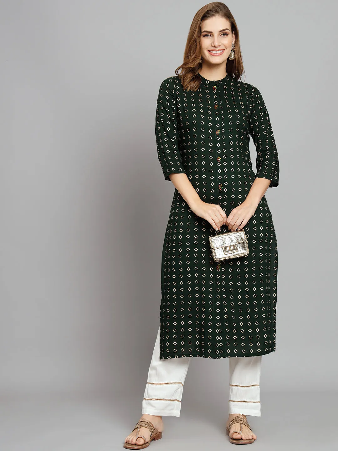 Women's Rama Green Rayon Straight Kurta Palazzo Set