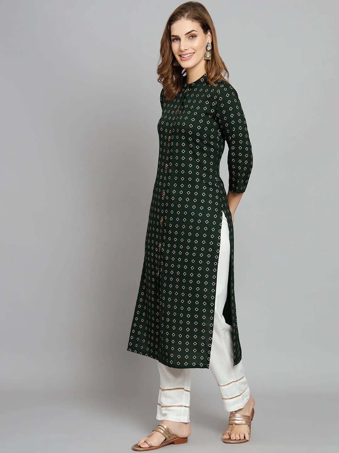 Women's Rama Green Rayon Straight Kurta Palazzo Set