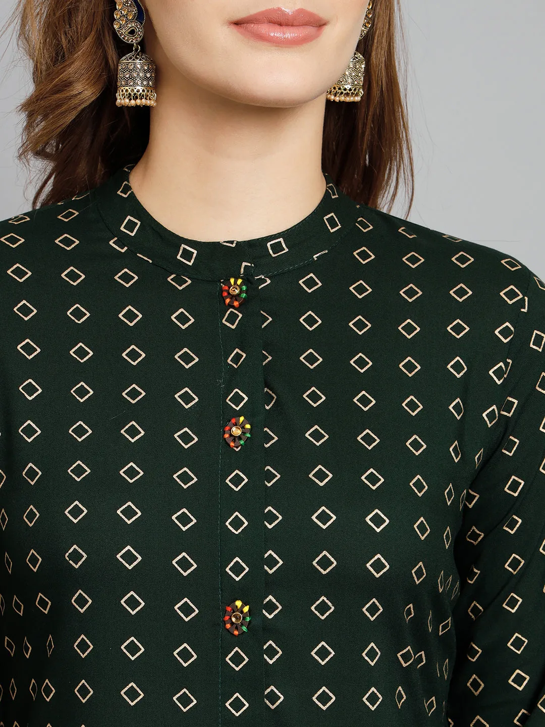Women's Rama Green Rayon Straight Kurta Palazzo Set