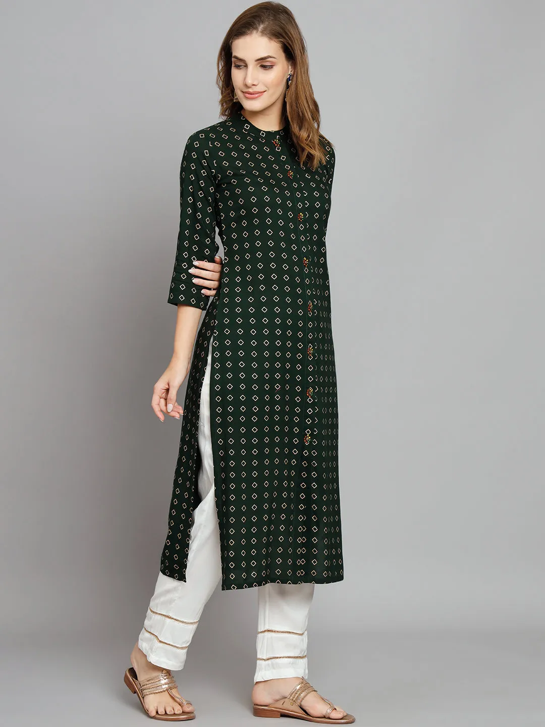 Women's Rama Green Rayon Straight Kurta Palazzo Set