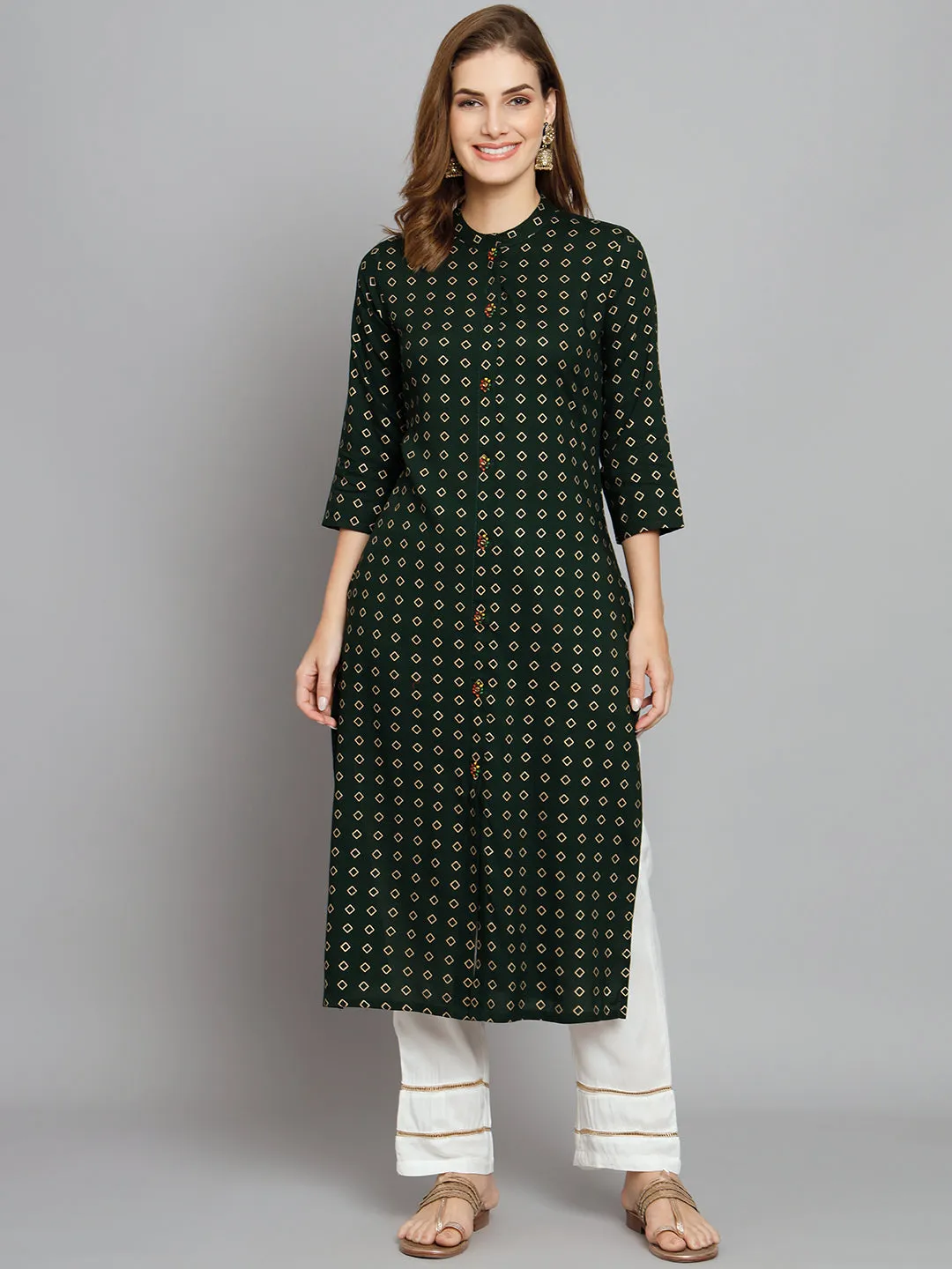 Women's Rama Green Rayon Straight Kurta Palazzo Set