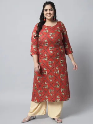 Women's Red Rayon Straight Kurta