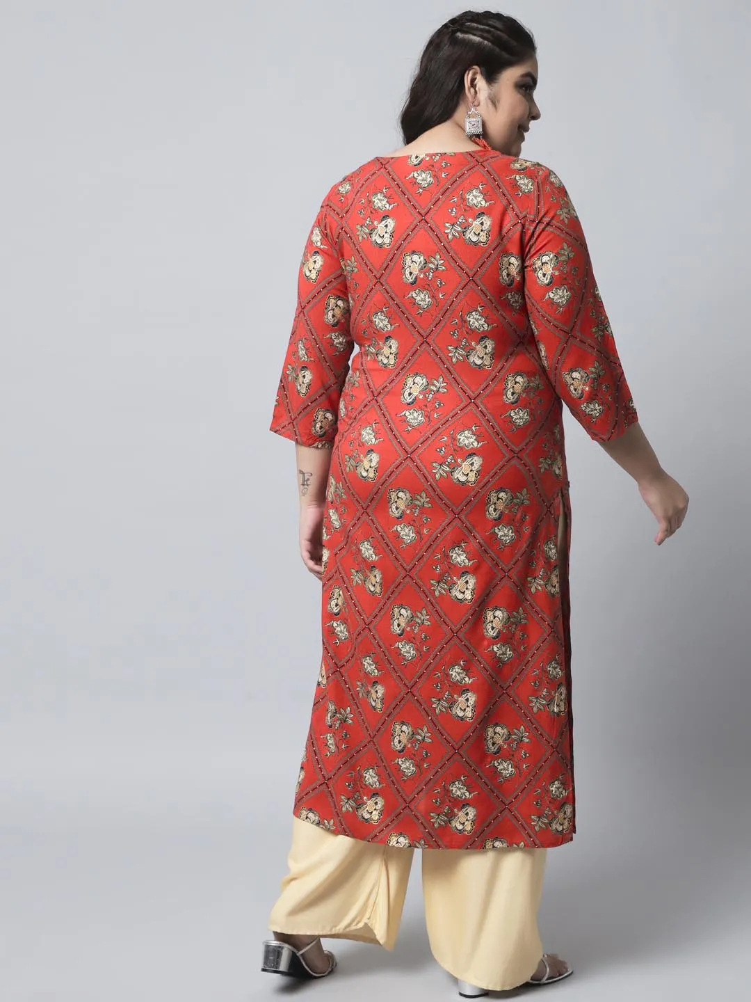 Women's Red Rayon Straight Kurta