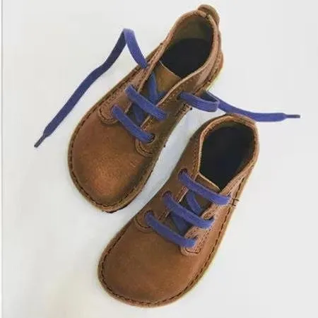 Women's vintage round toe low cut front lace-up soft loafers shoes