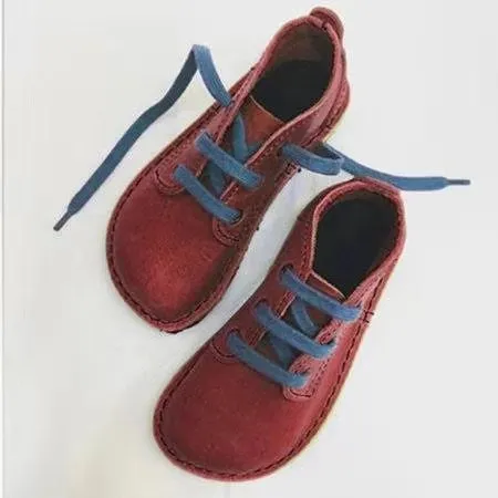 Women's vintage round toe low cut front lace-up soft loafers shoes
