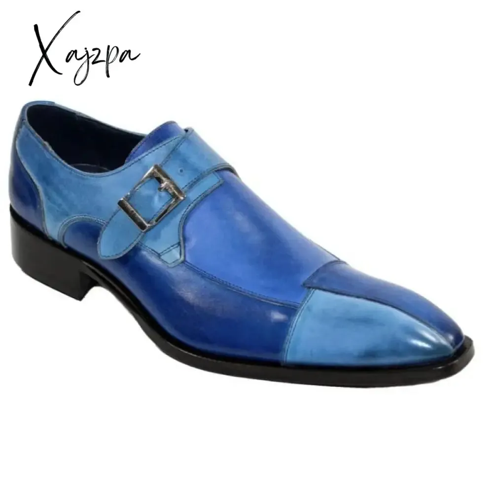 Xajzpa - New Loafers for Men Mixed Colors Buckle Strap Round Toe Spring Autumn Party Wedding Mens Dress Shoes