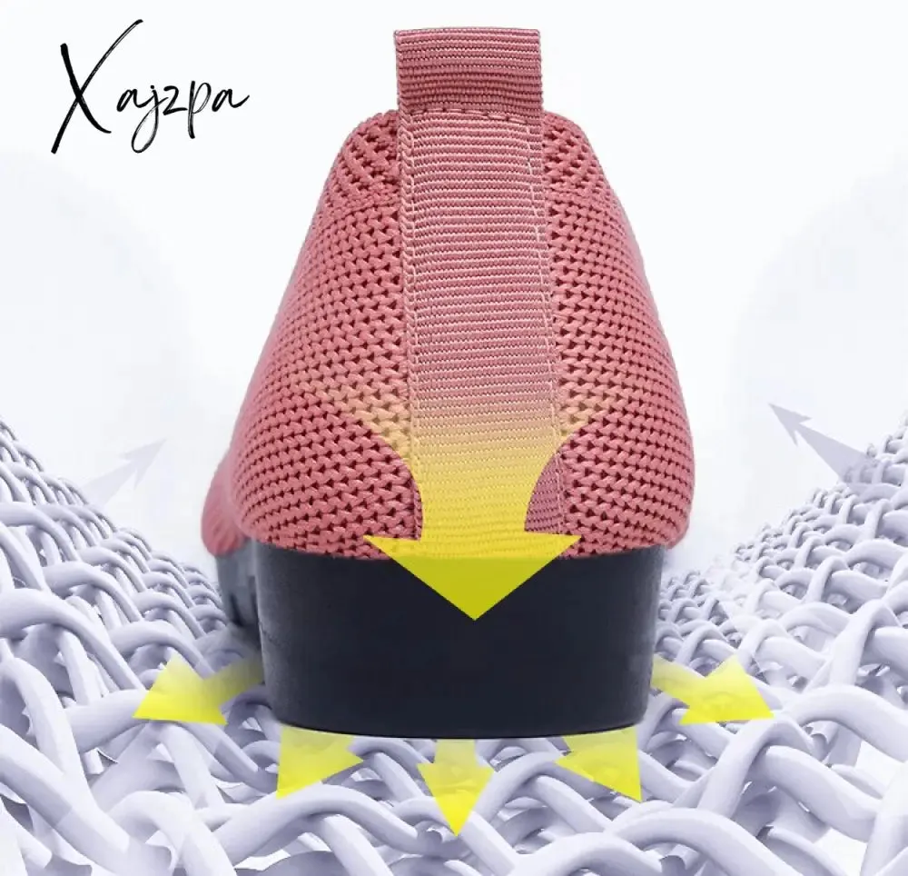 Xajzpa - New Mesh Breathable Sneakers Women Breathable Light Slip on Flat Casual Shoes Ladies Loafers Socks Shoes Women Zapatillas Mujer