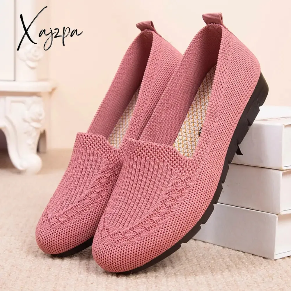 Xajzpa - New Mesh Breathable Sneakers Women Breathable Light Slip on Flat Casual Shoes Ladies Loafers Socks Shoes Women Zapatillas Mujer
