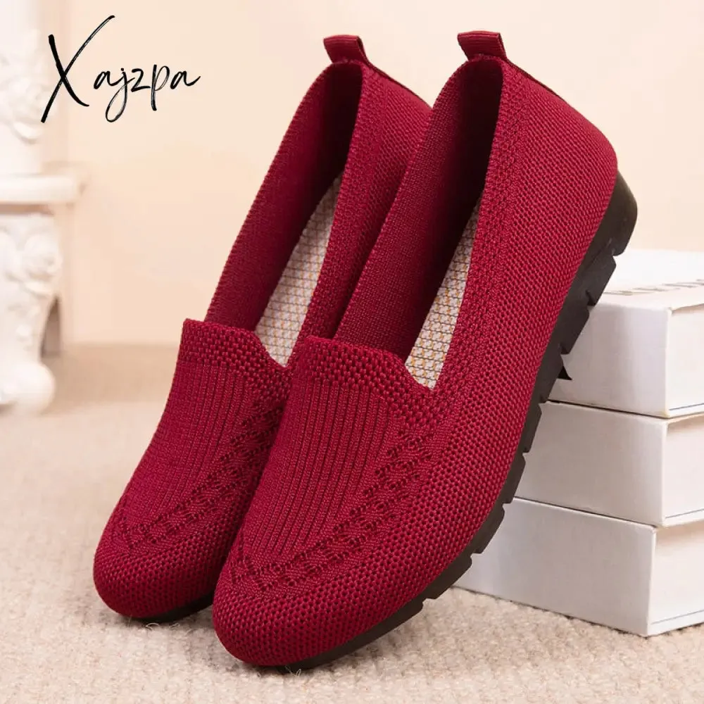 Xajzpa - New Mesh Breathable Sneakers Women Breathable Light Slip on Flat Casual Shoes Ladies Loafers Socks Shoes Women Zapatillas Mujer