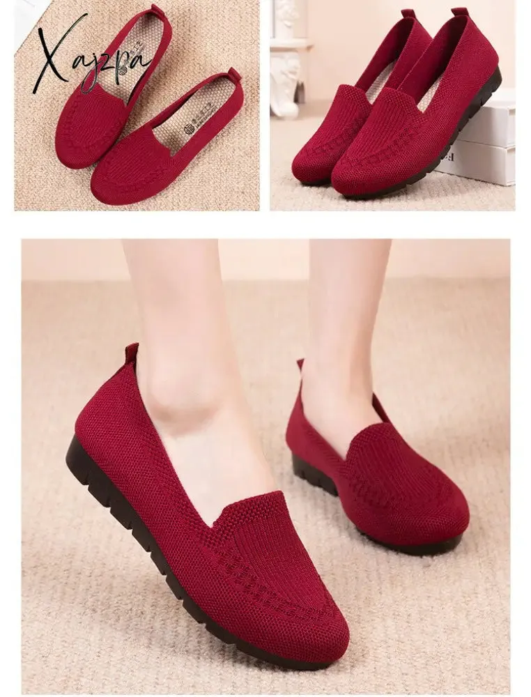 Xajzpa - New Mesh Breathable Sneakers Women Breathable Light Slip on Flat Casual Shoes Ladies Loafers Socks Shoes Women Zapatillas Mujer